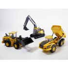 Coffret 3 engins TP VOLVO Chargeur H091 + Tractopelle EC140E + A25G 1/60